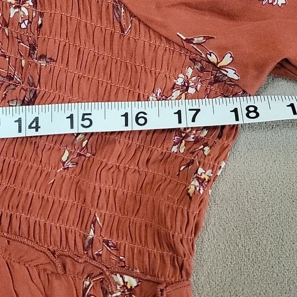 Wild Fable Burnt Orange V-Neck Bishop Sleeve Dress Size Medium NWT - Picture 7 of 9